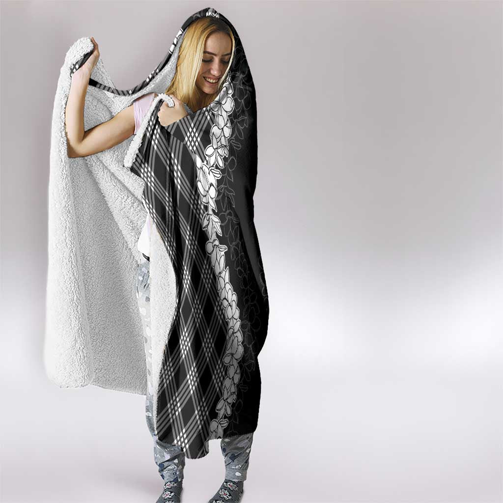 Hawaii Aloha Plumeria Lei Black Palaka Hooded Blanket - Polynesian Pride