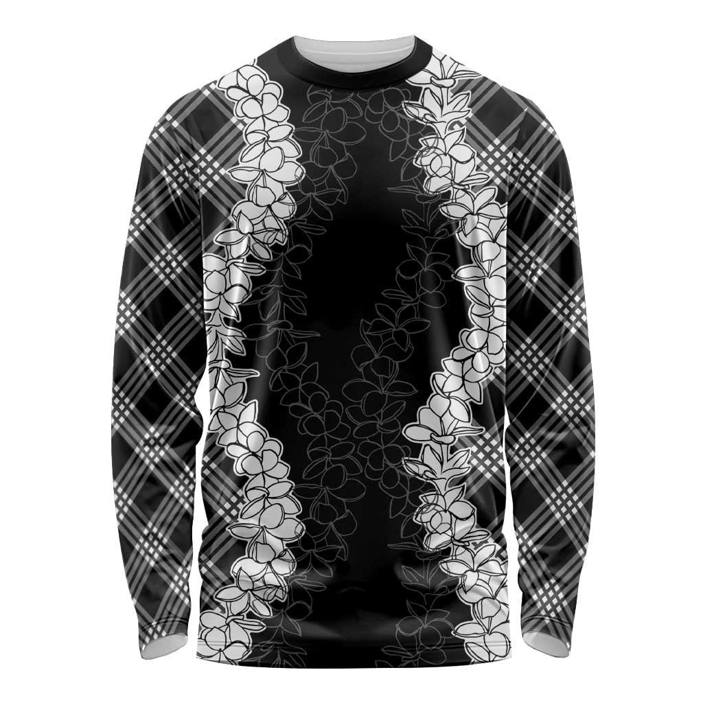 Hawaii Aloha Plumeria Lei Black Palaka Long Sleeve Shirt - Polynesian Pride