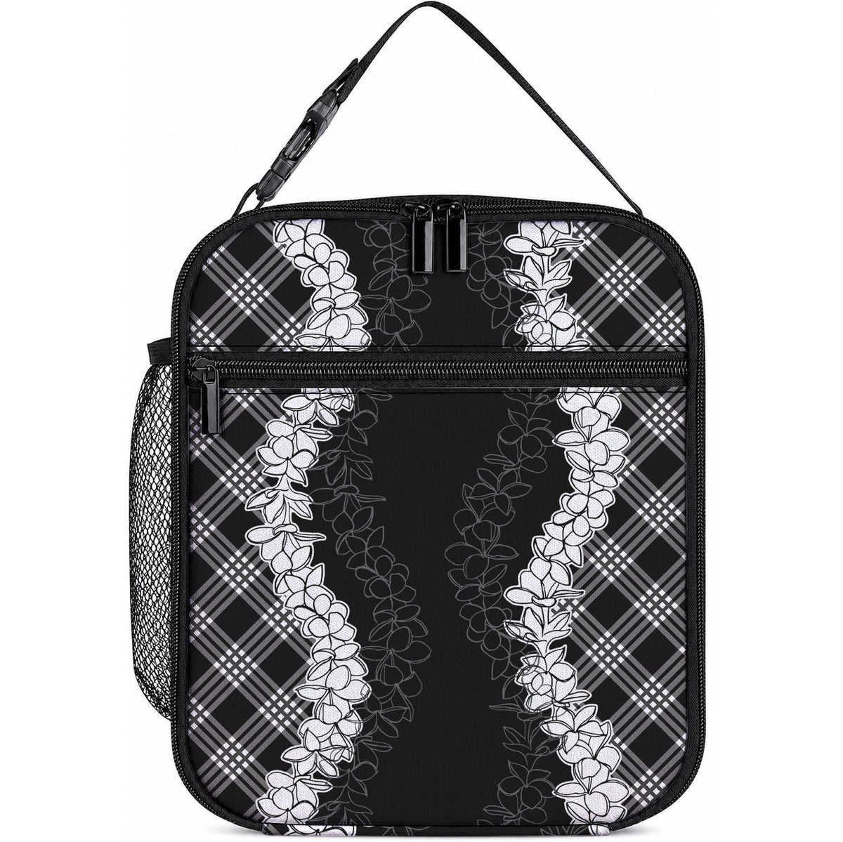 Hawaii Aloha Plumeria Lei Black Palaka Lunch Bag