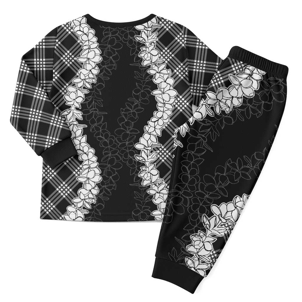 Hawaii Aloha Plumeria Lei Black Palaka Christmas Pajama Set - Polynesian Pride