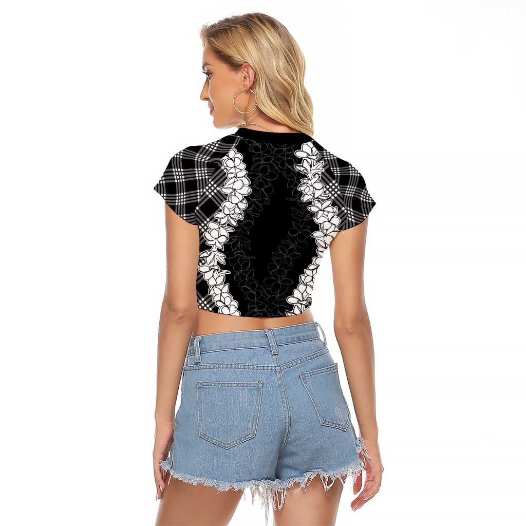 Hawaii Aloha Plumeria Lei Black Palaka Raglan Cropped T Shirt - Polynesian Pride