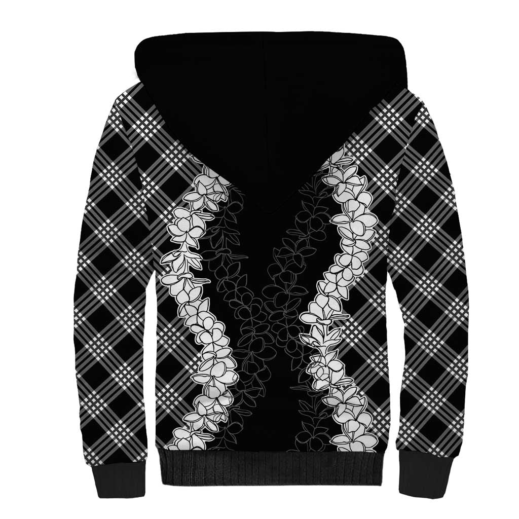 Hawaii Aloha Plumeria Lei Black Palaka Sherpa Hoodie - Polynesian Pride