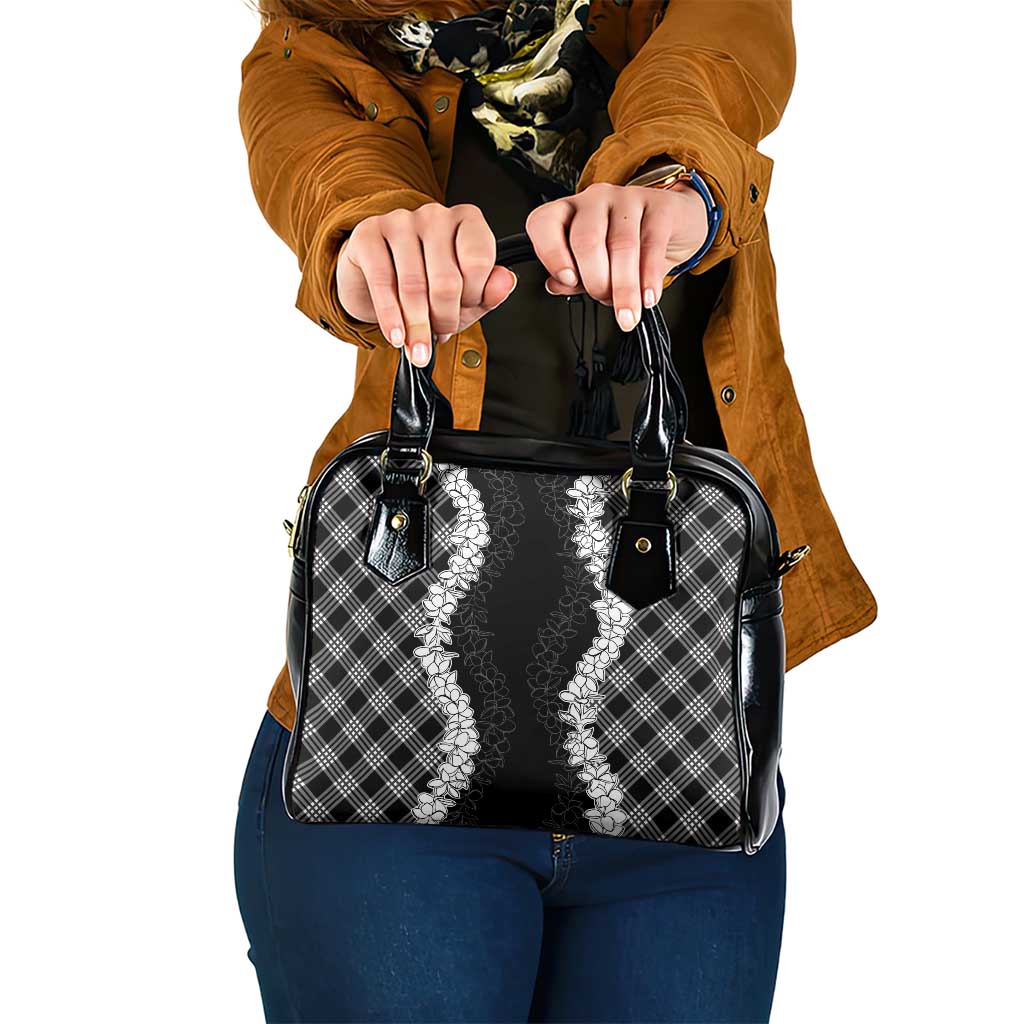 Hawaii Aloha Plumeria Lei Black Palaka Shoulder Handbag LT7 One Size Black - Polynesian Pride