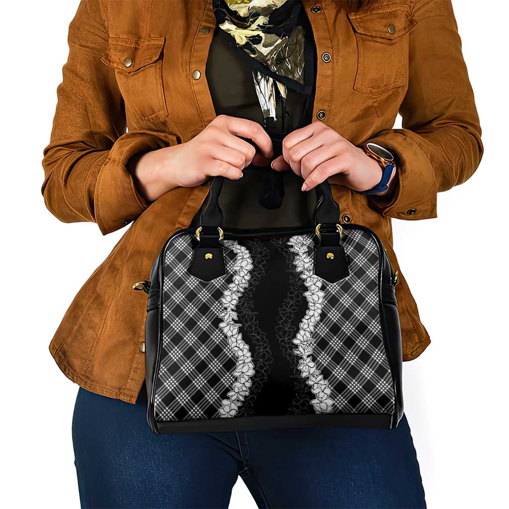 Hawaii Aloha Plumeria Lei Black Palaka Shoulder Handbag LT7 - Polynesian Pride