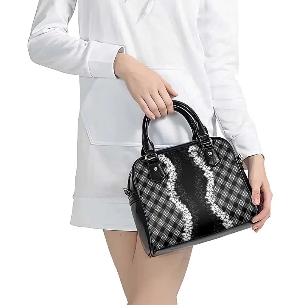 Hawaii Aloha Plumeria Lei Black Palaka Shoulder Handbag LT7 - Polynesian Pride