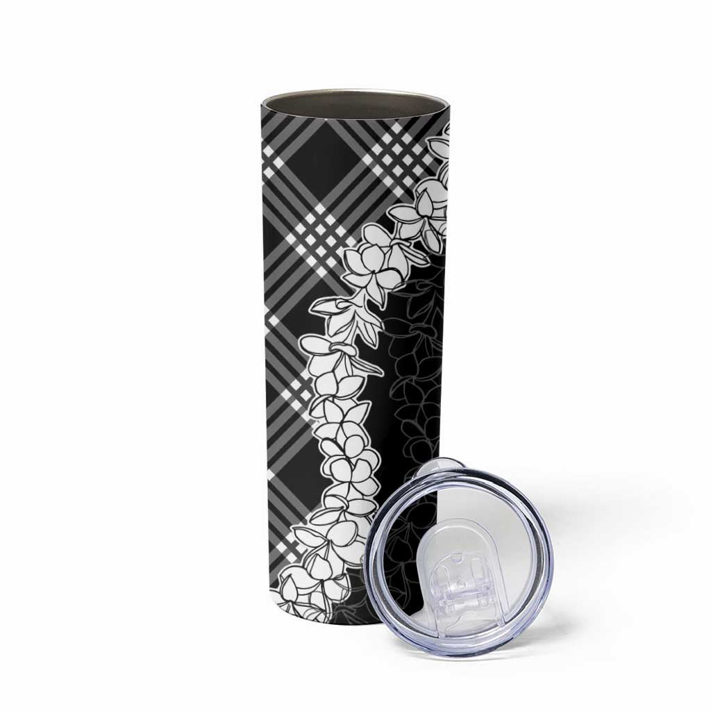Hawaii Aloha Plumeria Lei Black Palaka Skinny Tumbler - Polynesian Pride