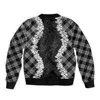Hawaii Aloha Plumeria Lei Black Palaka Sleeve Zip Bomber Jacket - Polynesian Pride