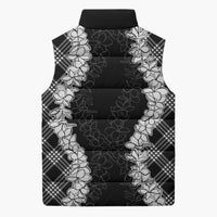 Hawaii Aloha Plumeria Lei Black Palaka Sleeveless Puffer Jacket - Polynesian Pride