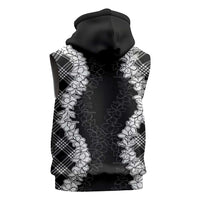 Hawaii Aloha Plumeria Lei Black Palaka Sleeveless Zip Hoodie - Polynesian Pride