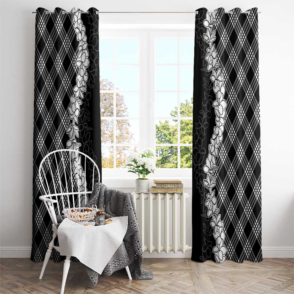 Hawaii Aloha Plumeria Lei Black Palaka Window Curtain - Polynesian Pride