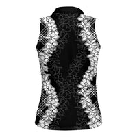 Hawaii Aloha Plumeria Lei Black Palaka Women Sleeveless Polo Shirt LT7 - Polynesian Pride
