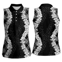 Hawaii Aloha Plumeria Lei Black Palaka Women Sleeveless Polo Shirt LT7 - Polynesian Pride