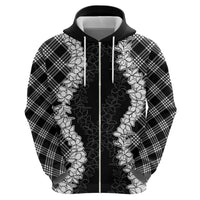 Hawaii Aloha Plumeria Lei Black Palaka Zip Hoodie - Polynesian Pride