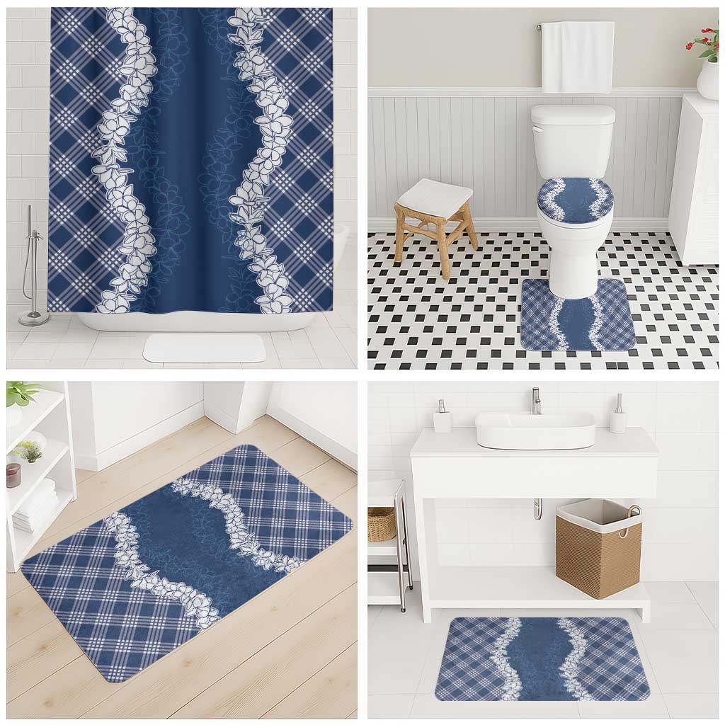Hawaii Aloha Plumeria Lei Navy Palaka Bathroom Set - Polynesian Pride
