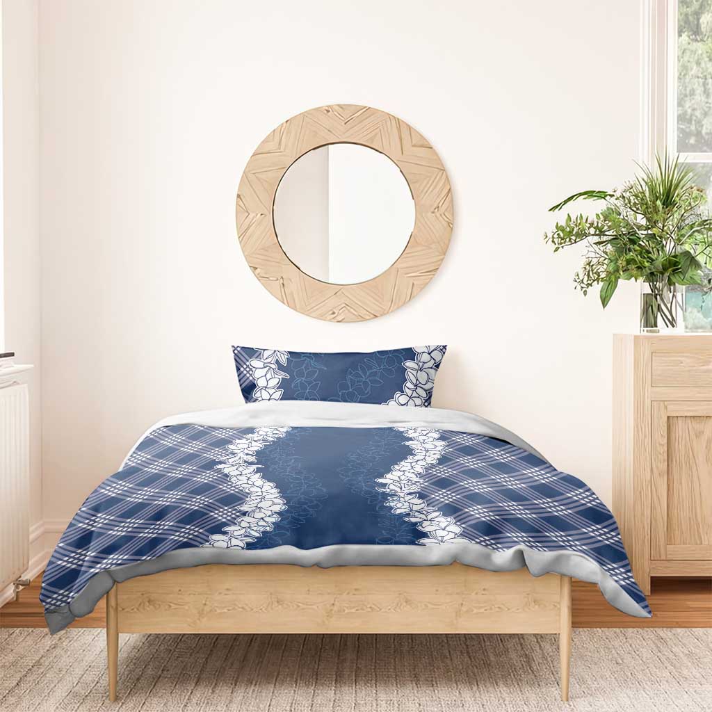 Hawaii Aloha Plumeria Lei Navy Palaka Bedding Set - Polynesian Pride