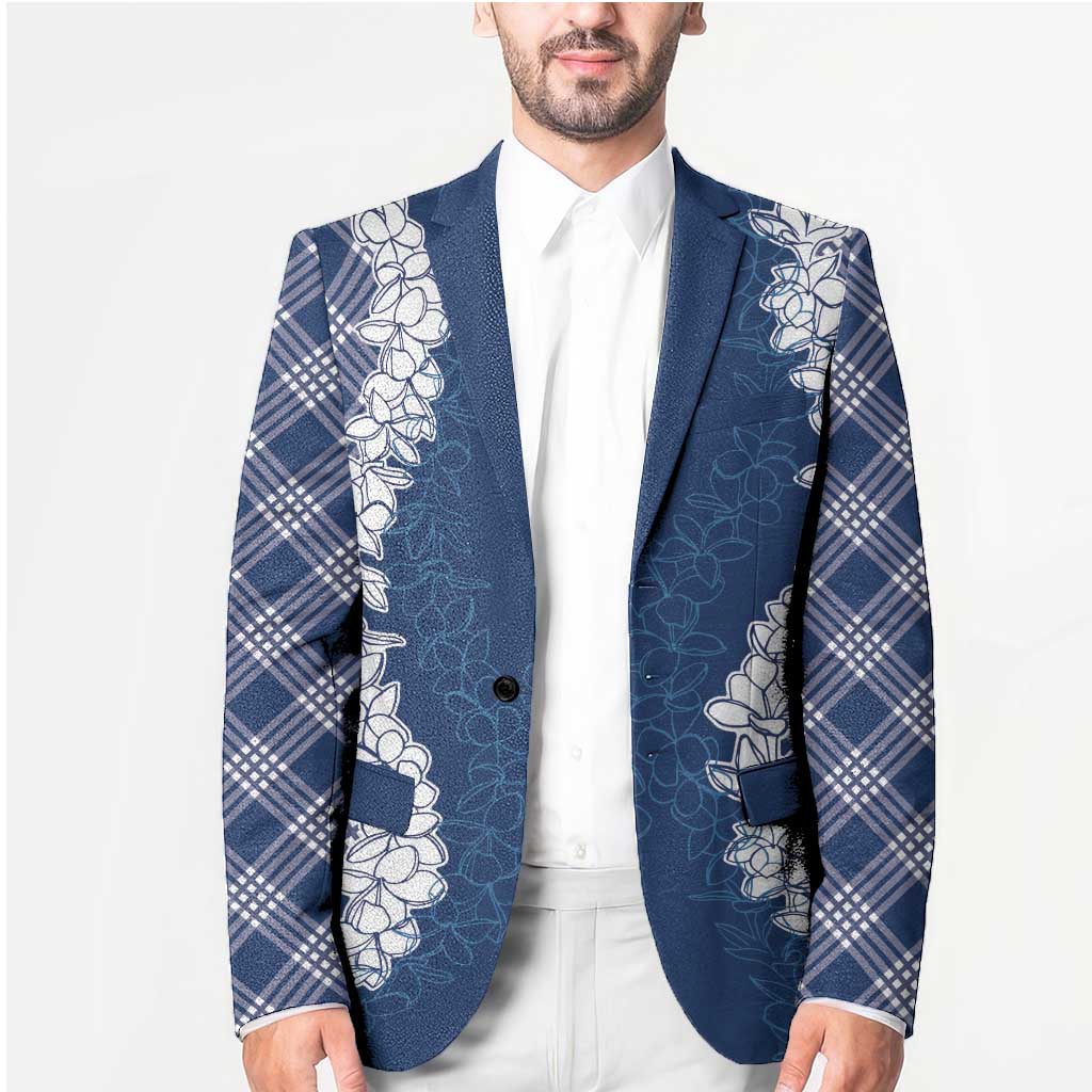 Hawaii Aloha Plumeria Lei Navy Palaka Blazer - Polynesian Pride