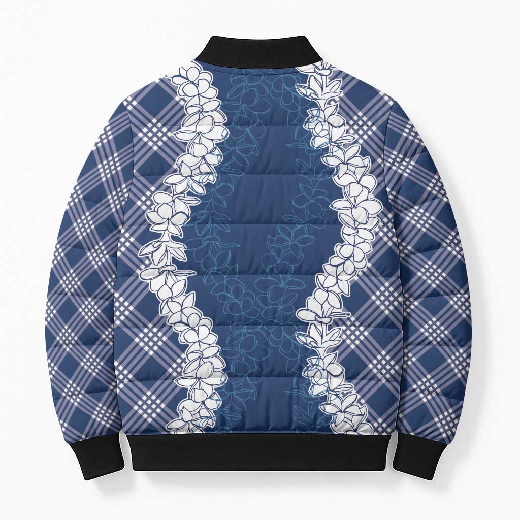Hawaii Aloha Plumeria Lei Navy Palaka Bomber Puffer Jacket - Polynesian Pride