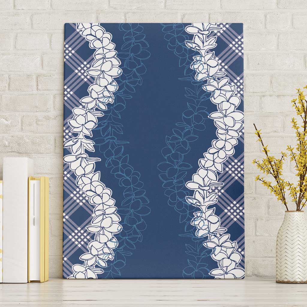 Hawaii Aloha Plumeria Lei Navy Palaka Canvas Wall Art - Polynesian Pride