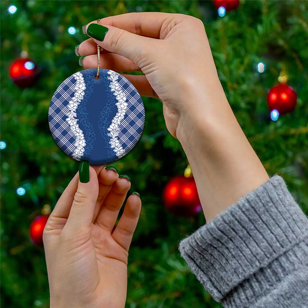 Hawaii Aloha Plumeria Lei Navy Palaka Ceramic Ornament - Polynesian Pride