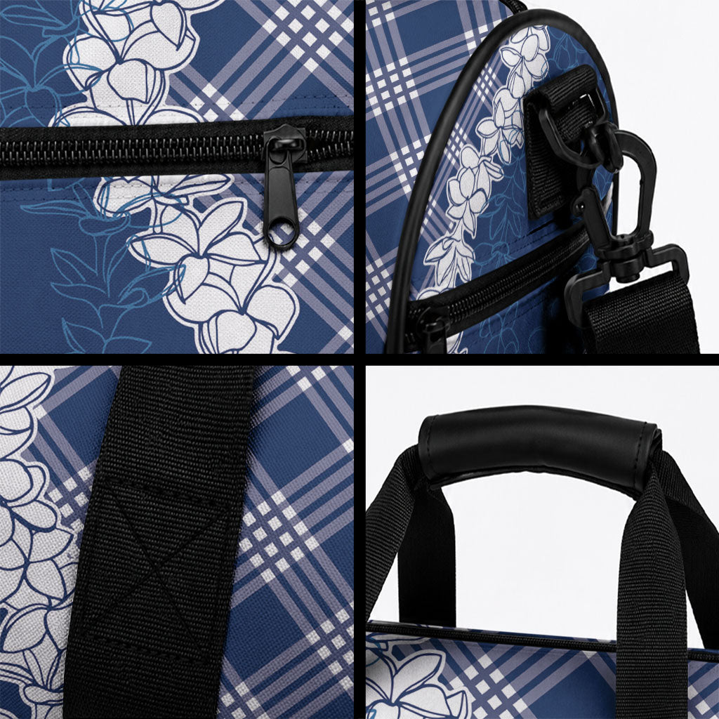 Hawaii Aloha Plumeria Lei Navy Palaka Duffle Bag