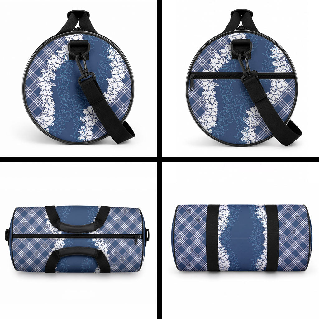 Hawaii Aloha Plumeria Lei Navy Palaka Duffle Bag