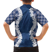 Hawaii Aloha Plumeria Lei Navy Palaka Family Matching Long Sleeve Bodycon Dress and Hawaiian Shirt LT7 - Polynesian Pride