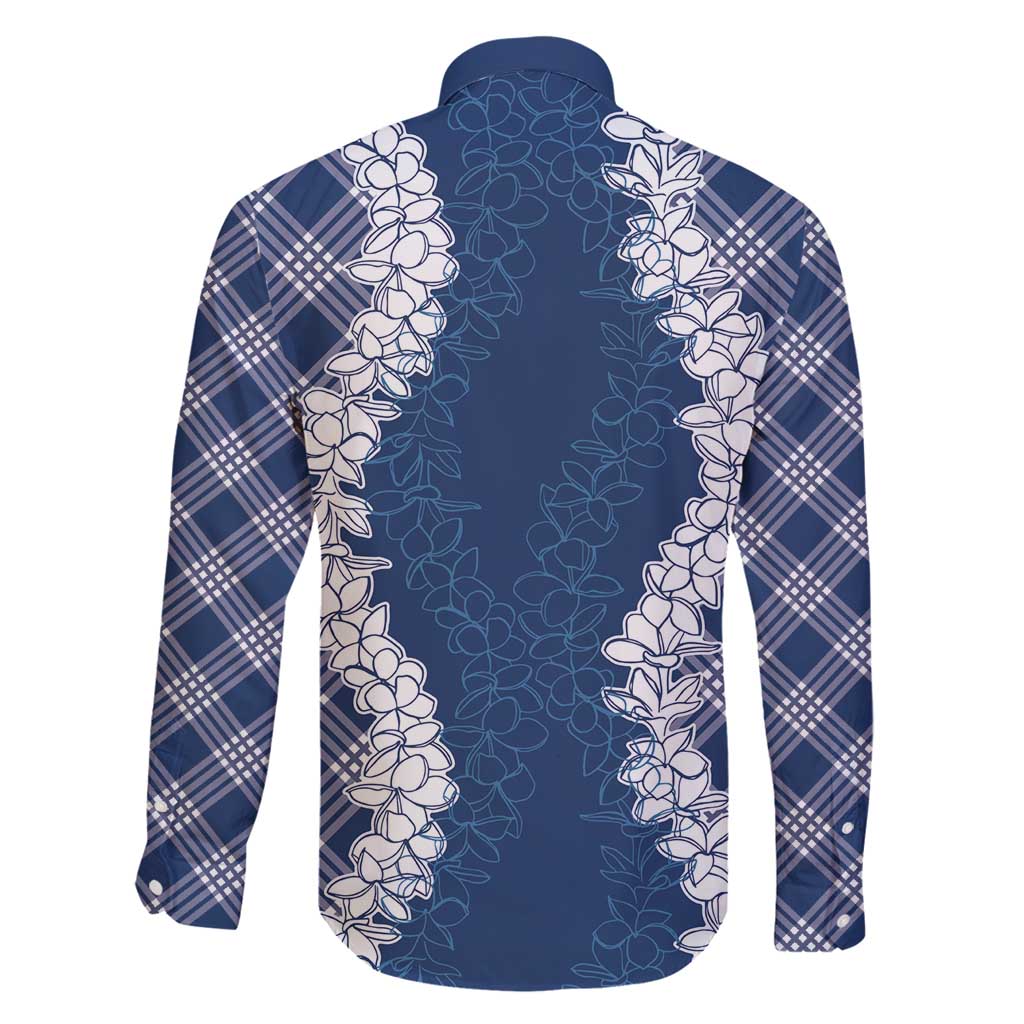Hawaii Aloha Plumeria Lei Navy Palaka Family Matching Long Sleeve Bodycon Dress and Hawaiian Shirt LT7 - Polynesian Pride