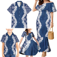Hawaii Aloha Plumeria Lei Navy Palaka Family Matching Mermaid Dress and Hawaiian Shirt LT7 - Polynesian Pride