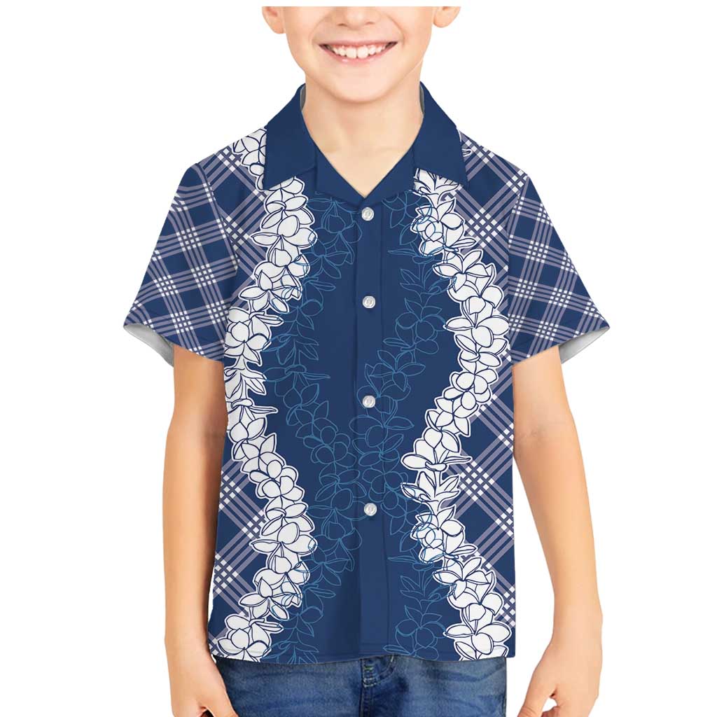 Hawaii Aloha Plumeria Lei Navy Palaka Family Matching Mermaid Dress and Hawaiian Shirt LT7 Son's Shirt Navy Blue - Polynesian Pride