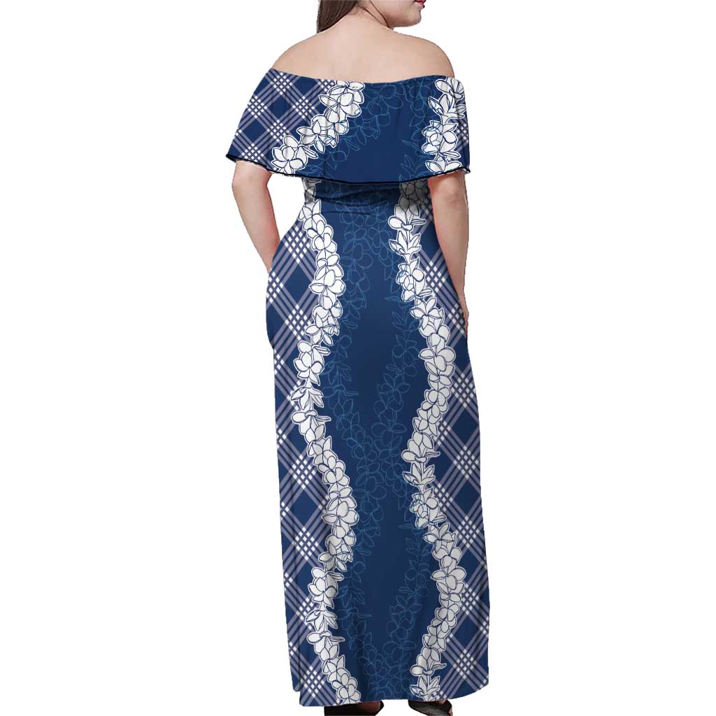 Hawaii Aloha Plumeria Lei Navy Palaka Family Matching Off Shoulder Maxi Dress and Hawaiian Shirt LT7 - Polynesian Pride