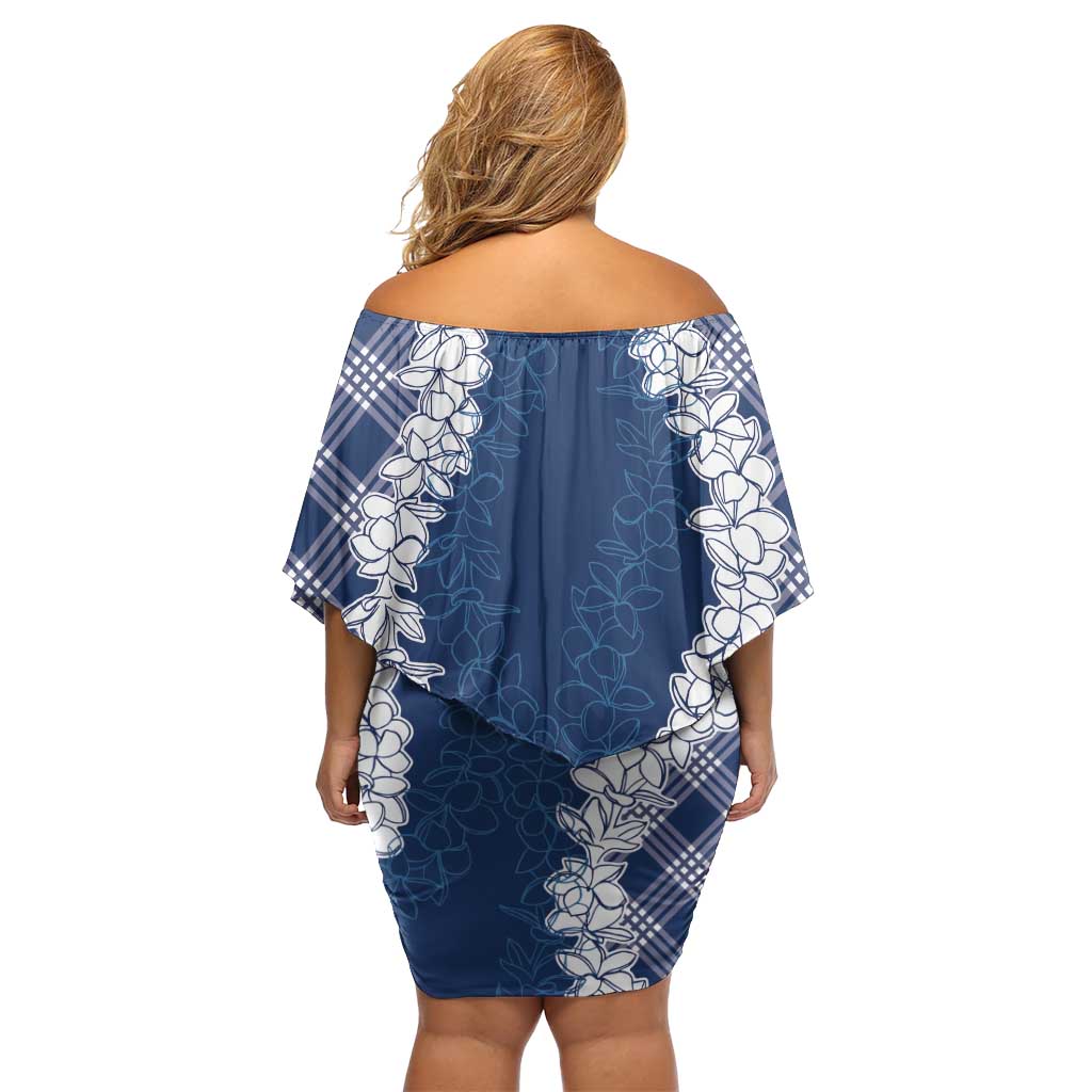 Hawaii Aloha Plumeria Lei Navy Palaka Family Matching Off Shoulder Short Dress and Hawaiian Shirt LT7 - Polynesian Pride