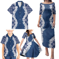 Hawaii Aloha Plumeria Lei Navy Palaka Family Matching Puletasi and Hawaiian Shirt LT7 - Polynesian Pride