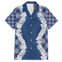 Hawaii Aloha Plumeria Lei Navy Palaka Family Matching Puletasi and Hawaiian Shirt LT7 Dad's Shirt - Short Sleeve Navy Blue - Polynesian Pride