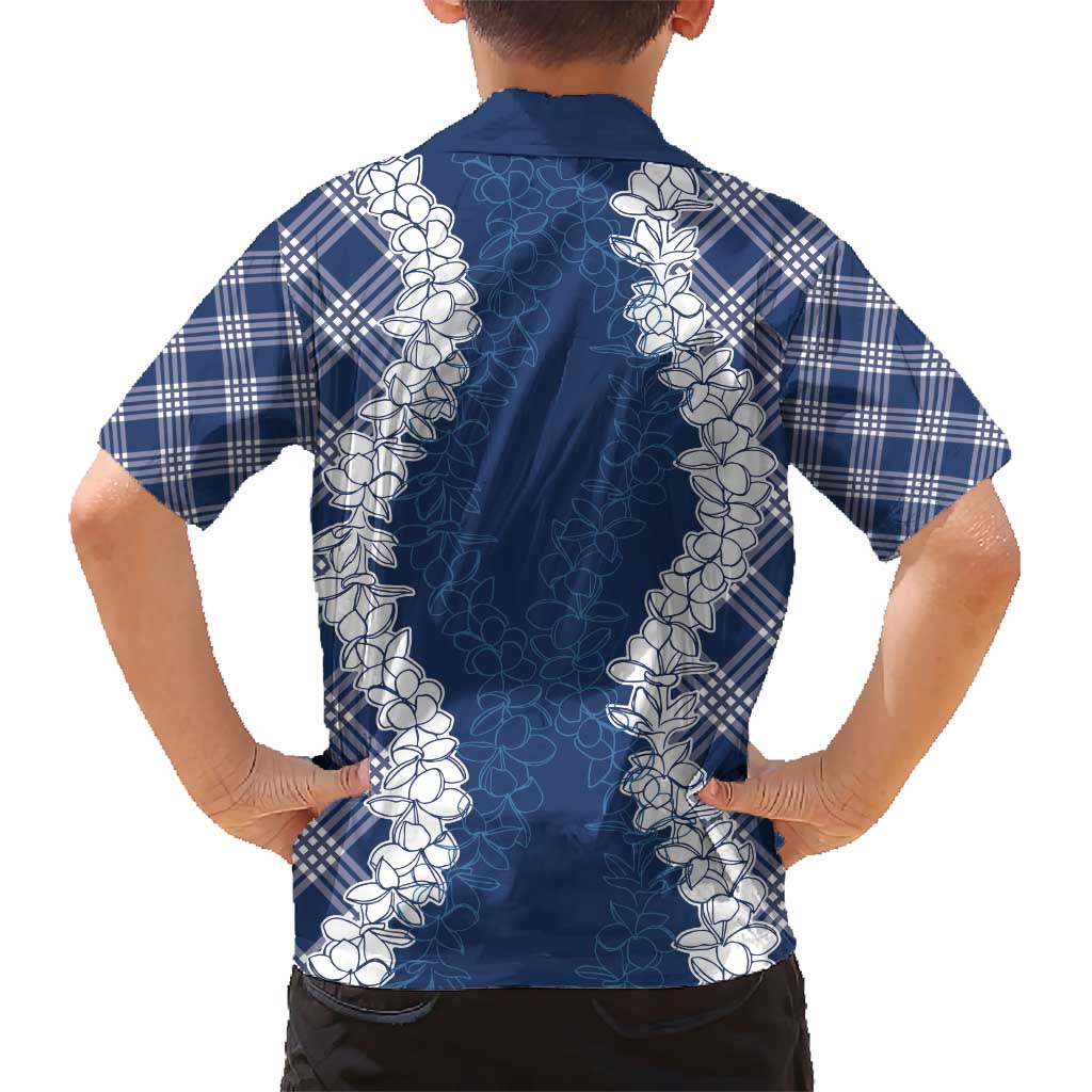 Hawaii Aloha Plumeria Lei Navy Palaka Hawaiian Shirt - Polynesian Pride