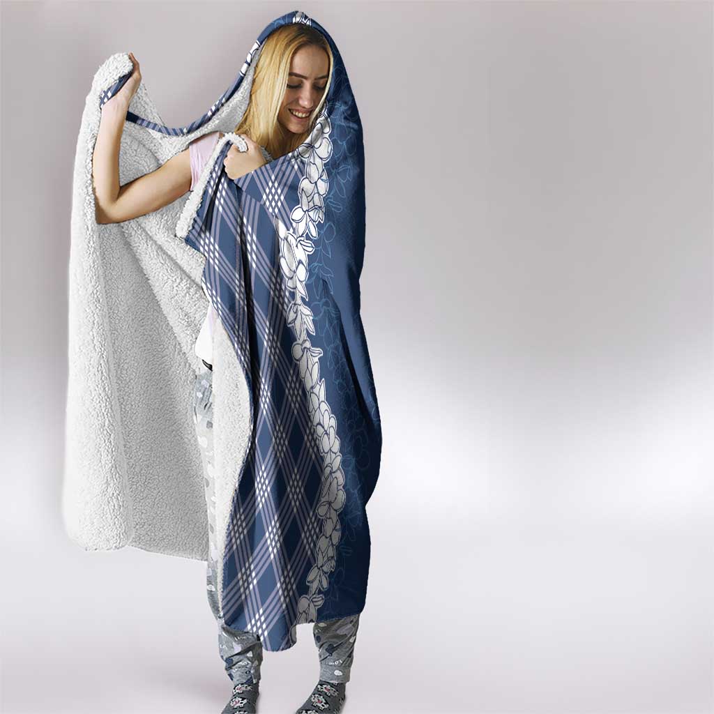 Hawaii Aloha Plumeria Lei Navy Palaka Hooded Blanket - Polynesian Pride