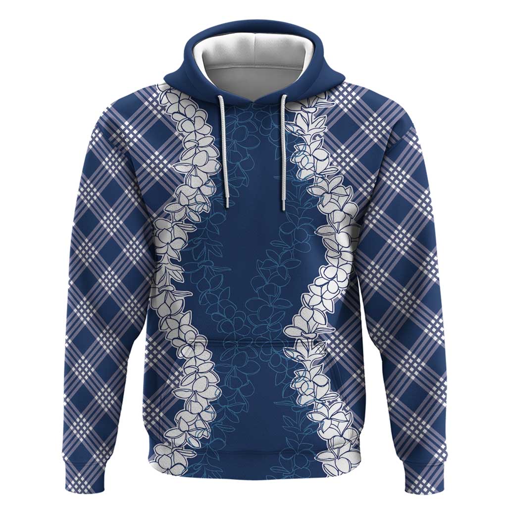 Hawaii Aloha Plumeria Lei Navy Palaka Hoodie - Polynesian Pride