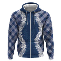 Hawaii Aloha Plumeria Lei Navy Palaka Hoodie - Polynesian Pride