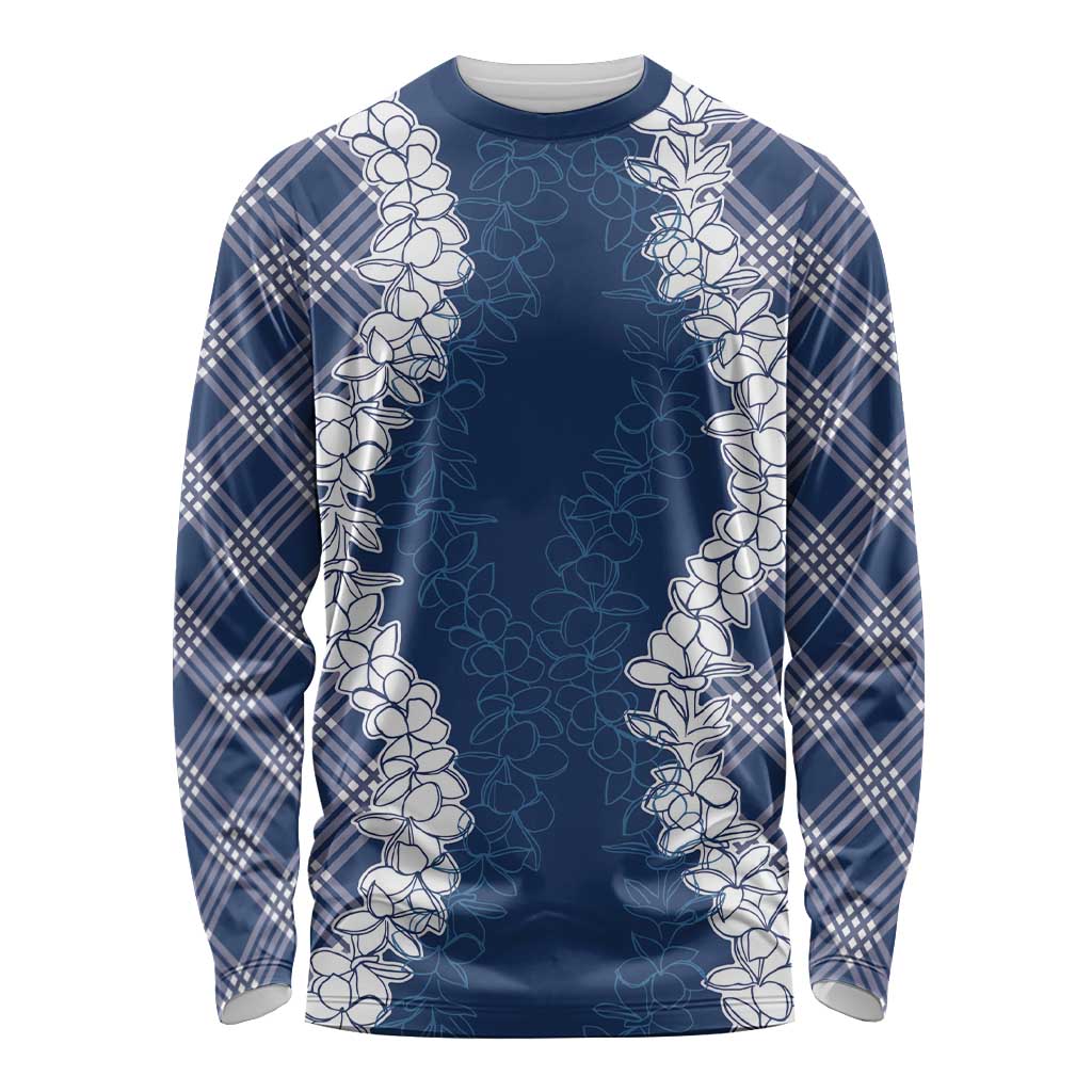 Hawaii Aloha Plumeria Lei Navy Palaka Long Sleeve Shirt - Polynesian Pride
