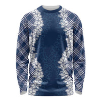 Hawaii Aloha Plumeria Lei Navy Palaka Long Sleeve Shirt - Polynesian Pride