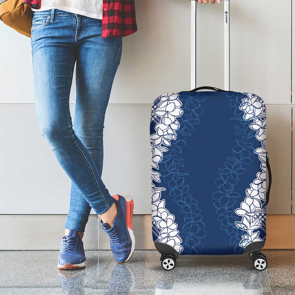 Hawaii Aloha Plumeria Lei Navy Palaka Luggage Cover - Polynesian Pride