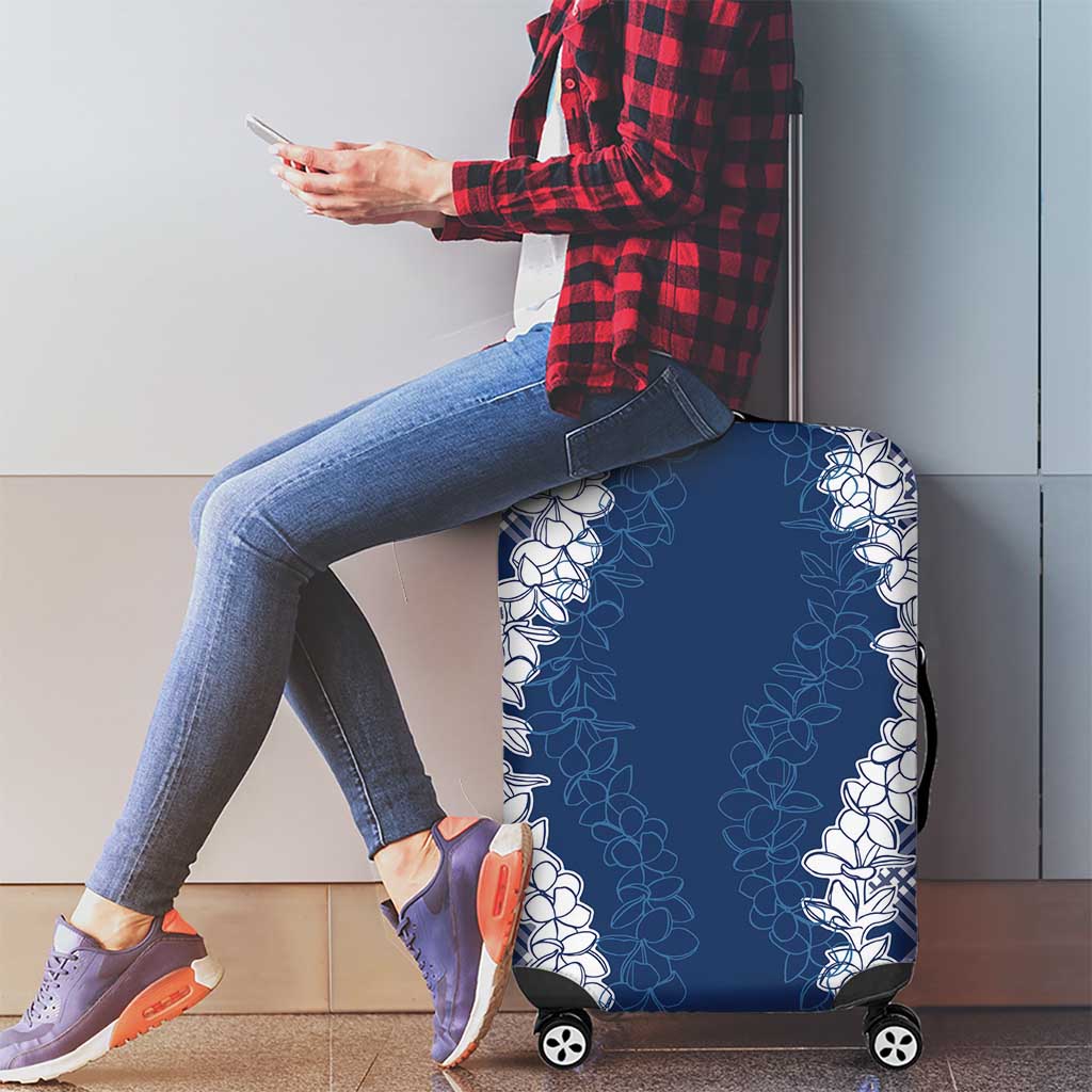 Hawaii Aloha Plumeria Lei Navy Palaka Luggage Cover - Polynesian Pride