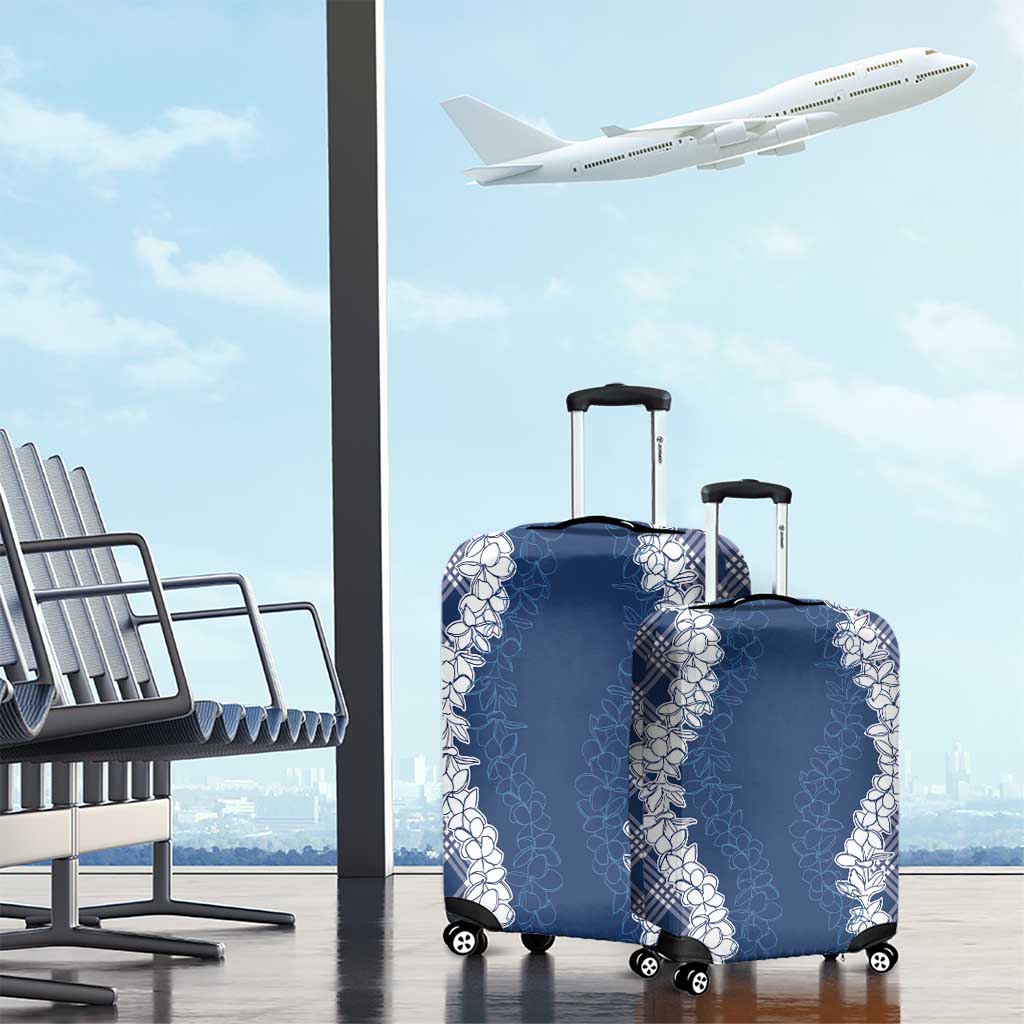 Hawaii Aloha Plumeria Lei Navy Palaka Luggage Cover - Polynesian Pride