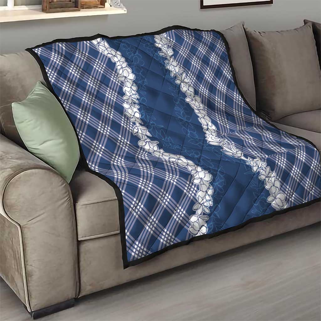 Hawaii Aloha Plumeria Lei Navy Palaka Quilt - Polynesian Pride