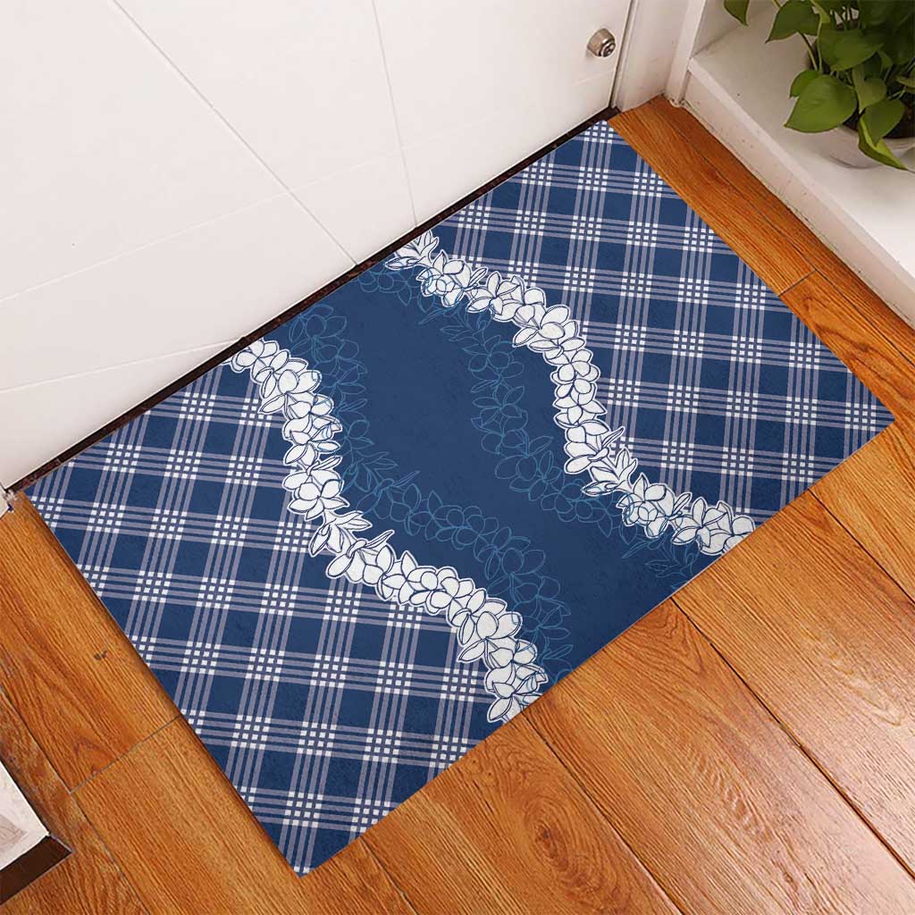 Hawaii Aloha Plumeria Lei Navy Palaka Rubber Doormat LT7 - Polynesian Pride