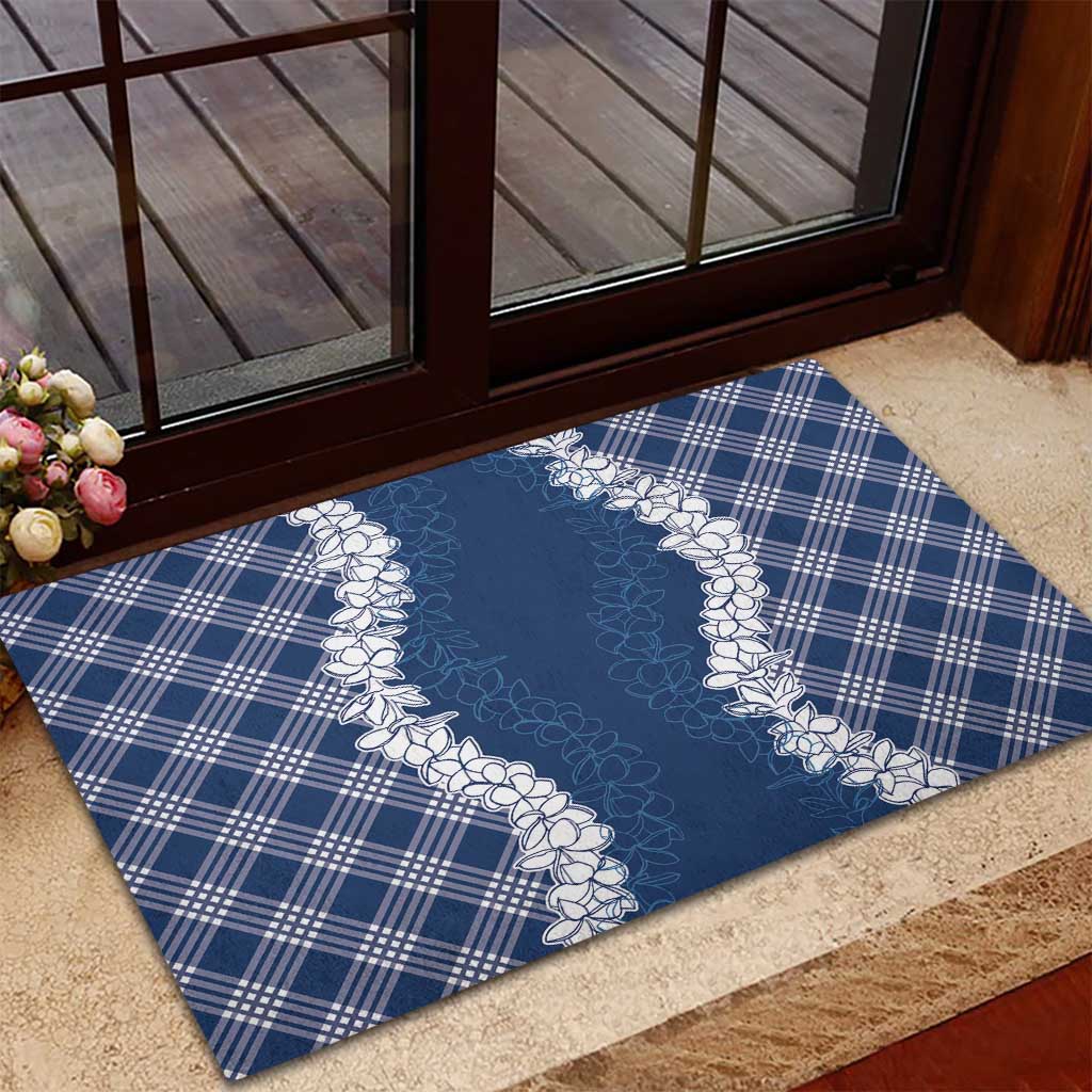 Hawaii Aloha Plumeria Lei Navy Palaka Rubber Doormat LT7 - Polynesian Pride