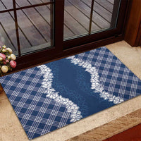 Hawaii Aloha Plumeria Lei Navy Palaka Rubber Doormat LT7 - Polynesian Pride