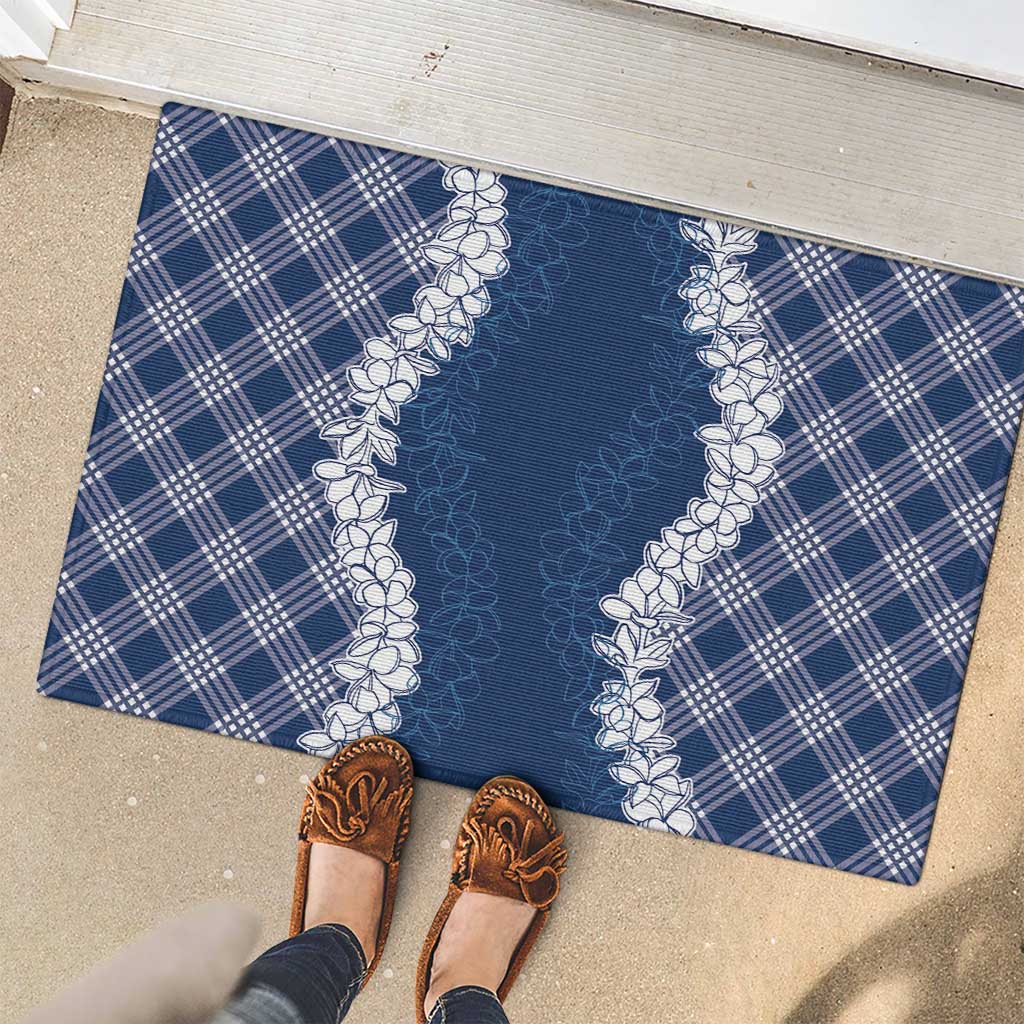 Hawaii Aloha Plumeria Lei Navy Palaka Rubber Doormat LT7 - Polynesian Pride