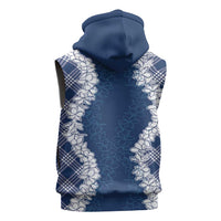Hawaii Aloha Plumeria Lei Navy Palaka Sleeveless Hoodie LT7 - Polynesian Pride