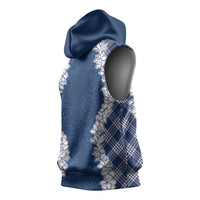Hawaii Aloha Plumeria Lei Navy Palaka Sleeveless Hoodie LT7 - Polynesian Pride