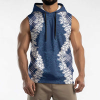 Hawaii Aloha Plumeria Lei Navy Palaka Sleeveless Hoodie LT7 - Polynesian Pride